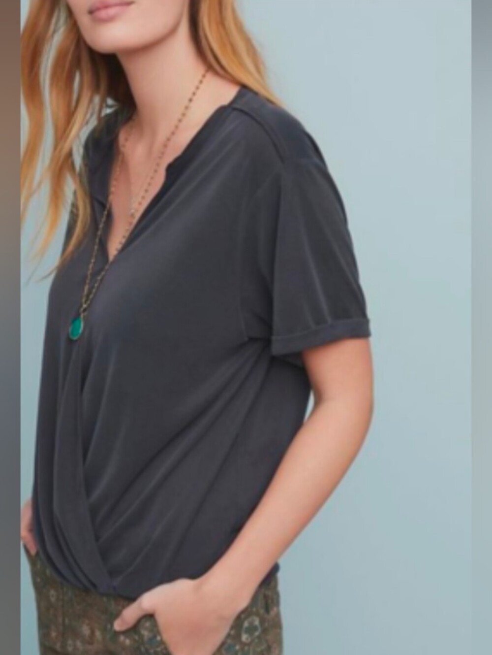 ANTHROPOLOGIE Saturday Sunday Women's Gray Amy Surplice Top